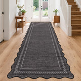Garvee 2' × 8' Scalloped Bordered Runner Rug, Machine Washable Non-Slip Low-Pile Soft Rug for Hallway, Kitchen & Entryway, Charcoal