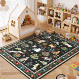 Garvee 8' x 10'  Washable Cat Area Rug, Modern Animal Print Carpet with Floral Border, Non Slip Soft Low Pile Rug for Living Room, Bedroom & Nursery, Black