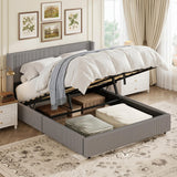 Garvee Queen Size Lift Up Storage Bed Frame with Gas Lift, Padded Corduroy Headboard, Wooden Slat Support, Taupe Grey, Easy Assembly, Bedroom