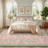 Garvee Modern Washable Area Rug - Soft Pearl Velvet, Low Pile, Non-Slip, Collapsible - Floral Leaf Design for Living Room, Bedroom, Dining Room - Pink, 9x12ft (274x366cm), United States - Dark Green