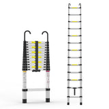Garvee Aluminum Telescoping Extension Ladder, 12.5 ft 13-Step Lightweight Collapsible Portable - One-Button Locking, Non-Slip Rungs, Rubber Feet & J-Hooks - 331 lb Capacity - Silver 380*48.4*8.8cm, silver