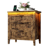 Garvee 3 Drawer Dresser for Bedroom with Charging Station & LED Lights, Wide Dressers & Chests of Drawers, Wooden Storage Organizer for Living Room Closet Entryway, Easy Assembly, Rustic Brown