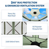 Garvee Hexagon Folding Canopy Tent - 13x13FT Outdoor Canopy with Waterproof 210D Oxford, Eaves, Mosquito Netting, Privacy Sidewalls & Zipper Door, Easy Setup for Patio, Garden, Lawn, Camping, Party, Green + Light Gray - Green & Light Grey