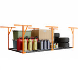 Garvee Heavy-Duty Overhead Garage Storage Rack - Steel Ceiling-Mounted Shelf, Triangle Bracing, Adjustable Drop 22-40 in, 600 lb Capacity, Orange Posts - Size: 4 x 8 ft | Orange Posts - Orange