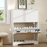 Garvee 30-Inch Slim Shoe Storage Cabinet, Modern Fluted Engineered Wood Organizer with 2 Flip Drawers, Adjustable Shelves, Open Bottom Shelf, Ventilated Back and Anti-Tip Kit for Entryway, Hallway, Foyer and Apartment, White, 8-Part Configuration - White