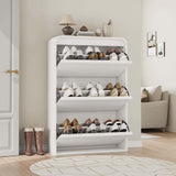Garvee Modern Slim Wooden Shoe Cabinet - 3 Reverse Drawers, Adjustable Shelves, Hidden Storage - Freestanding Entryway Shoe Organizer, Holds 18-24 Pairs, Anti-Tip - Antique White, 3 Tipping Buckets - White