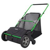 Garvee Heavy-Duty Manual Push Lawn Sweeper, 21-Inch Walk-Behind Leaf & Grass Collector - Adjustable Spinning Brushes, 3.5 Cu Ft (103L) Lift Bag for Yard & Driveway - Color: Green Pole - Black Shell + Orange Wheel Hub