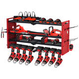 Garvee Heavy Duty Power Tool Organizer Wall Mount with Charging Station - 4-Layer Metal Storage Rack Holds 8 Wireless Drills, Hooks, 400lbs Capacity, Tool Shelf - Hanging Board Style, 4 Layers 8 Slots, With Power Strip
