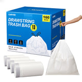 Garvee Heavy Duty Drawstring Tall Kitchen Trash Bags, 13 Gallon/50L HDPE Garbage Bags, Puncture & Leak Resistant, Unscented, 80 Count (2 Rolls), 26 x 29 in - Gray-White