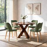 Garvee Modern Upholstered Dining Chairs Set of 2 – Butterfly Hollow Back, Sturdy Wood Legs, Easy Assembly, Farmhouse Style Fabric Kitchen Chairs for Dining Room – Flax Green