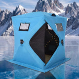 Garvee Pop-Up Insulated Ice Fishing Tent (2-3 Person) Hub Ice Shelter/Shanty - 210D Thermal, Quick Setup, LED Light Strip - Blue - 60 x 60 x 76.2 in, With Lightbox (Non-Electric Version)