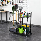 Garvee Garage Rolling Garden Tool Organizer Stand - Mobile Storage Rack for Yard & Lawn Tools (Rakes, Brooms, Mops, Hoses) - Heavy-Duty Organizer Cart, Matte Black