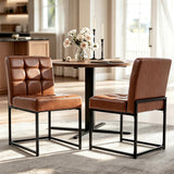Garvee Modern Set of 2 Dining Chairs – Faux PU Leather Upholstered, Comfort Cushioned Seat, Contemporary Style for Kitchen or Dining Room – Sturdy Metal Frame – Color: Brown