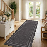 Garvee 2' × 6' Scalloped Bordered Runner Rug, Machine Washable Non-Slip Low-Pile Soft Rug for Hallway, Kitchen & Entryway, Charcoal