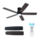 Garvee Sleek Modern Performance - 52" Ceiling Fan with Dimmable LED Light - Quiet Reversible DC Motor - 3-Color Temperature - Remote Control - Energy Efficient - Low Profile Flush Mount - Suspension Rod Black - Black
