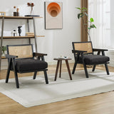 Garvee Mid-Century Farmhouse Accent Chair Wood Frame Rattan Backrest Linen Cushion Beige Easy Assembly Living Room Bedroom
