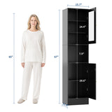 Garvee 67" Tall Slim Bathroom Storage Cabinet – Glass Doors, Adjustable Shelves, Anti-Tip Design – Freestanding Linen Cabinet for Bathroom, Kitchen, Laundry, Entryway – Black - Gray Wood Grain