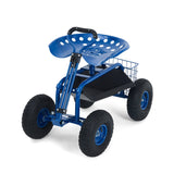 Garvee Heavy Duty Rolling Garden Work Stool – 360° Swivel Adjustable Height, 400 lbs Capacity, 10" All-Terrain Wheels, Extendable Handle, Tool Tray & Basket, Ergonomic Outdoor Gardening Seat for Yard & Patio, Double Frame Without Backrest – Gentian Blue - Blue