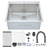 Garvee Drop-In Single Bowl Kitchen basin, Silver Stainless Steel Utility basin - Topmount - Panel Opening - 25 Inch - 304 - Silver - Panel Opening