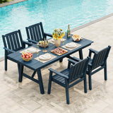 Garvee 5-Piece HDPE Outdoor Dining Set, 66.9" Rectangular Patio Table with 1.97" Umbrella Hole and 500 lb Capacity, 4 Wide Armchairs with 650 lb Capacity Each, Weather-Resistant Garden Furniture for Deck, Backyard and Poolside, Navy Blue - Navy Blue