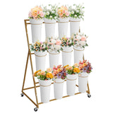 Garvee 3-Tier Gold Metal Flower Stand with 12 Removable Round Buckets and Wheels – Multi-Layer Indoor Outdoor Plant Rack, Mobile Decorative Flower Pot Holder for Garden, Patio, Shop, Wedding – Durable, Elegant Design, Color: Gold, Size: 90×55×120cm
