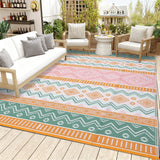 Garvee Waterproof Reversible Outdoor Rug 8x10ft – Heavy Duty Plastic Straw Carpet – Lightweight, Collapsible, Easy Clean – Patio, Deck, Backyard, Camping, RV – Yellow/Rose Red/Green/White, USA - Four Colors - Yellow/Rose Red/Green/White