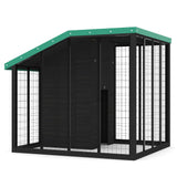 Garvee Weatherproof Cedar Wood Outdoor Dog Kennel with Galvanized Steel Roof – Secure Lock Gate, Feeding & Back Doors, Water & Food Tray, Heavy Duty Pet Shelter for Large Breeds – Backyard Enclosure, Black - Black