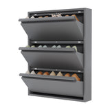 Garvee Slim Metal Shoe Cabinet with 3 Flip Drawers, Narrow Shoe Storage for Entryway, Wall Mounted or Floor Standing, Detachable Bottom Corners for Flexible Placement, Anti-Tip Safety Wall Mount
