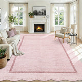 Garvee 9' × 12' Scalloped Area Rug, Washable Non-Slip Low-Pile Stain-Resistant Rug for Living Room, Bedroom & Dining Room, Pink