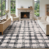 Garvee 9x12 Checkered Area Rug, Washable Modern Geometric Rug, Non Slip Low Pile Soft Carpet for Bedroom, Living Room, Dining Room, Black