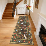 Garvee 2' x 6' Washable Cat & Floral Runner Rug, Non-Slip Stain-Resistant Soft Low-Pile Animal Print Rug for Hallway, Kitchen & Entryway, Brown