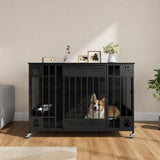 Garvee 41" Furniture Style Wooden Dog Crate with Triple Doors – Decorative Indoor Kennel, End Table Pet Cage for Medium/Small Dogs – Black Relief - Antique Brown