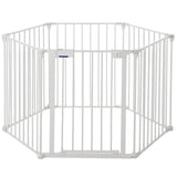 Garvee Adjustable Metal Pet Safety Gate, 6-Panel 29" High Collapsible Playpen with Lockable Door, Portable Indoor/Outdoor Barrier for Stairs, Doorways, RV, Camping, Yard, Garden, White