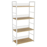 Garvee 4-Tier Tall Narrow Industrial Bookshelf, Freestanding Open Metal Frame with Guard Panels & Wood Shelves Display Storage Rack for Home Office Bedroom Living Room - Matte White + Natural Wood