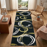 Garvee 2' × 6' Abstract Swirl Runner Rug, Machine Washable Non-Slip Low-Pile Rug for Hallway, Kitchen & Entryway, Black