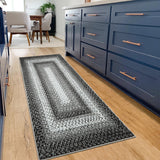 Garvee 2' × 8' Braided Print Runner Rug, Machine Washable Non-Slip Low-Pile Boho Rug for Hallway, Kitchen & Entryway, Gray