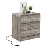 Garvee Fluted Nightstand with Charging Station, 3 Drawers, USB & Type-c, Gray
