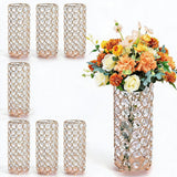 Garvee Elegant Cylindrical Crystal Vase & Candle Holder Set – Crystal Flower Stand Centerpiece – Ideal for Weddings & Home Decor – Gold – 8-Piece, Height 20CM