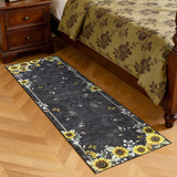 Garvee Sunflower Kitchen Runner Rug – Washable Non-Slip Low Pile Throw Carpet for Bedroom, Entryway, Laundry, Hallway – Soft Modern Floral Area Rug, Mark Resistant, Collapsible – Black, 2x6ft
