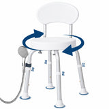 Garvee 360° Swivel Shower Chair for Elderly - 6-Height Adjustable Non-Slip Bath Seat with Backrest & Showerhead Holder - Compact Aluminum Bathroom Stool for Seniors, Disabled, or Pregnant - White