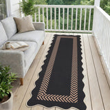 Garvee 2' x 6' Washable Scalloped Minimalist Geometric Rug—Suitable for Indoor and Outdoor Use, Perfect for Entryways, Hallways, and Bedrooms, Black/Coffee