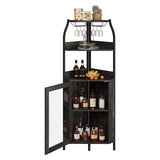 Garvee Corner Bar Cabinet with LED Lights & Power Outlet, 5-Tier Industrial Corner Liquor Storage with Glass Holder,Tall Wine Cabinet with Adjustable Shelves,Lliquor Cabinet Bar for Kitchen, Dining Room,Brow