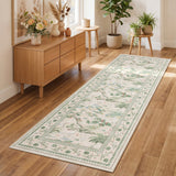 Garvee 2' × 6' Washable Modern Floral Runner Rug, Low-Pile Non-Slip Stain-Resistant Pet-Friendly Rug for Hallway, Kitchen and Entryway, Beige