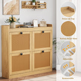 Garvee Spacious Storage Solution Wooden Shoe Cabinet – 4 Deep Reverse Drawers, Rattan Doors, 3-Tier Adjustable Shelves – Freestanding Entryway Organizer for Hallway – Large Capacity (Natural wood color)