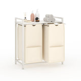 Garvee Laundry Basket Organizer, Laundry Hamper with Shelf & 2 Pull-Out Removable Oxford Fabric Bags, 2 x 12.8 Gal ( 48.5L), Dirty Clothes Basket Organizer for Laundryroom, Bathroom, Bedroom