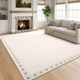 Garvee 10' × 13' Minimalist Border Area Rug, Machine Washable Non-Slip Low-Pile Soft Rug for Living Room, Bedroom & Dining Room, Off White