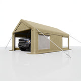 Garvee Heavy Duty 10x20 ft Portable Carport Garage – 200g PE Tarp, Dual Roll-Up Doors, 4 Windows, All-Weather Outdoor Shelter for Paint Booth, Boat, Pickup, Events – Double Yellow Khaki