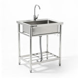 Garvee Stainless Steel Utility basin Freestanding - 24x20x41in Single Bowl with Faucet & PVC Drain, 100 Extra Filter Screens, 4 Hooks - Perfect for Kitchen, Laundry, Garage, Bathroom, Farmhouse, Commercial
