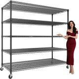 Garvee Heavy-Duty Rolling Wire Shelving Unit, 5-Tier Adjustable Metal Storage Rack w/ Locking Casters, 3300 lb Capacity, 82.6"H x 60"W (5 Layers, Width 60) - Black