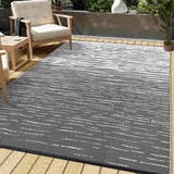 Garvee 6x9 Waterproof Outdoor Patio Rug, Modern Striped Plastic Straw Rug, Reversible UV Resistant Outside Rugs for Backyard, RV, Camping, Deck, Porch, Beach Picnic, Grey - Light Blue/White